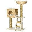 PAWHUT - Arbre à chat style cosy chic griffoirs quenouille échelle niche panier 2 coussins inclus peluche courte polyester haute densité crème beige - vignette