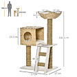 PAWHUT - Arbre à chat style cosy chic griffoirs quenouille échelle niche panier 2 coussins inclus peluche courte polyester haute densité crème beige - vignette