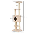 PAWHUT - PawHut Arbre à Chats avec Griffoir Niche Poteaux Peluche Haute Densité 45L x 40L x 148H cm Beige - vignette