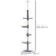 PAWHUT - Arbre à chat poteau à griffer L40 x l 34 x H 230-260 cm 5 niveaux d'activités gris - vignette