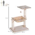 PAWHUT - Arbre à chat 3 griffoirs grattoirs sisal naturel plateforme hamac et boule suspendue dim. 50L x 36l x 70H cm peluche haute densité 220 g/m² beige - vignette