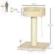 PAWHUT - Arbre à chat griffoir grattoir sisal naturel plateforme d'observation corde d'escalade boule à ressort peluche beige - vignette