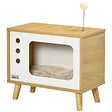 PAWHUT - Maison pour chat design poste de télévision - niche chat panier chat - coussin amovible, boule à ressort - aspect bois clair blanc - vignette