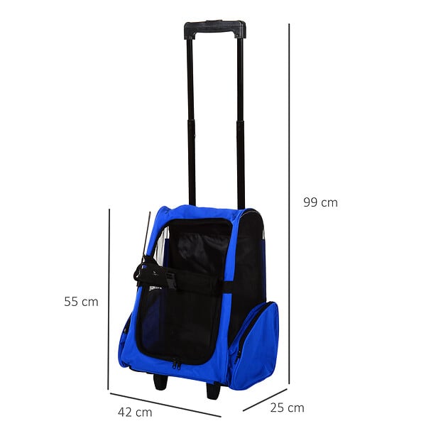 PAWHUT - 2 en 1 trolley chariot sac à dos sac de transport à roulettes pour chien chat - large