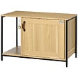 PAWHUT - Maison de toilette pour chat style industriel porte entrée latérale boule suspendue châssis acier aspect bois clair - vignette