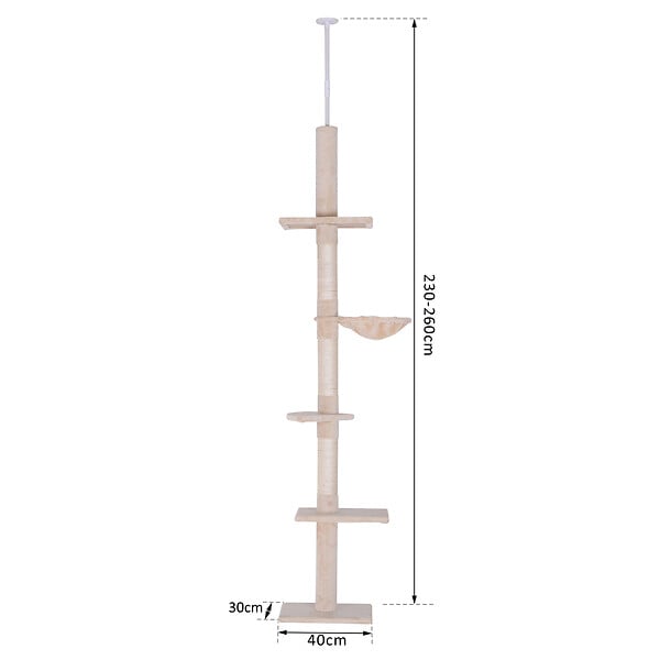 PAWHUT - Arbre à chat poteau à griffer L40 x l 34 x H 230-260 cm 5 niveaux d'activités beige - large