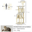 PAWHUT - Arbre à chat modulable - griffoirs, 2 niches, 4 plateformes, 2 boules suspendues - peluche douce beige - vignette