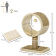 PAWHUT - Arbre à chat rond style cosy chic griffoir grattoirs sisal jeu suspendu souris niche avec coussin cordes d'algues tressées peluche courte beige - vignette
