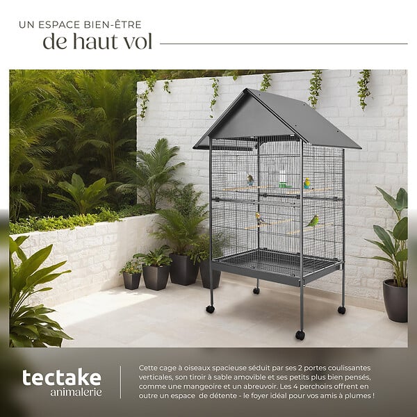 TECTAKE - Cage à oiseaux 168 cm gris anthracite - large