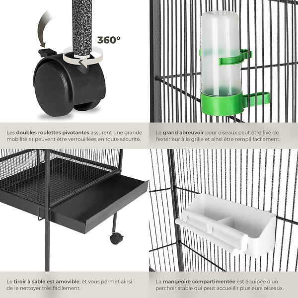 TECTAKE - Cage à oiseaux 168 cm gris anthracite - large