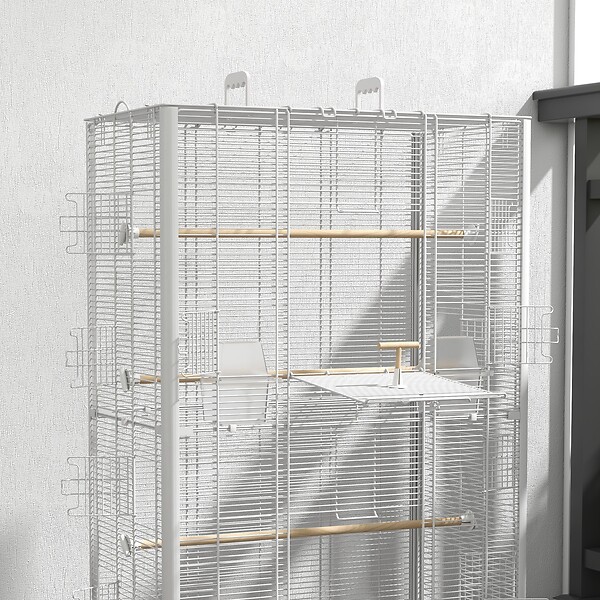 PAWHUT - Cage à oiseaux volière avec portes perchoirs - 61 x 36,5 x 98 cm - blanc - large
