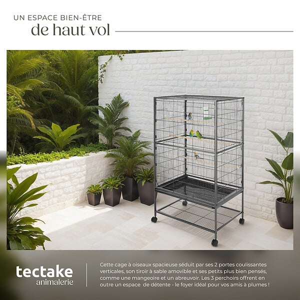 TECTAKE - Cage à oiseaux 131 cm gris anthracite - large