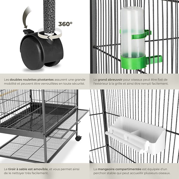 TECTAKE - Cage à oiseaux 131 cm gris anthracite - large