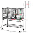 PAWHUT - Cage à oiseaux avec séparation mangeoire et perchoir 95L x 45l x 102H cm Noir et Gris - vignette