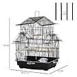 PAWHUT - Cage à oiseaux design maison perchoirs mangeoires balançoire 3 portes plateau excrément amovible + poignée transport métal noir - vignette