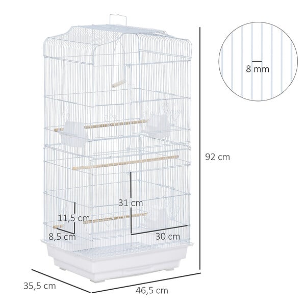 PAWHUT - Cage à oiseaux volière avec mangeoires perchoirs plateau amovible 2 portes dim. 46,5L x 35,5l x 92H cm métal blanc - large