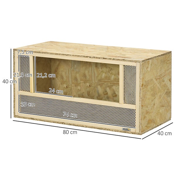 PAWHUT - Terrarium - vivarium reptiles - 2 portes coulissantes verre trempé - parois maillées frontales - métal OSB - large