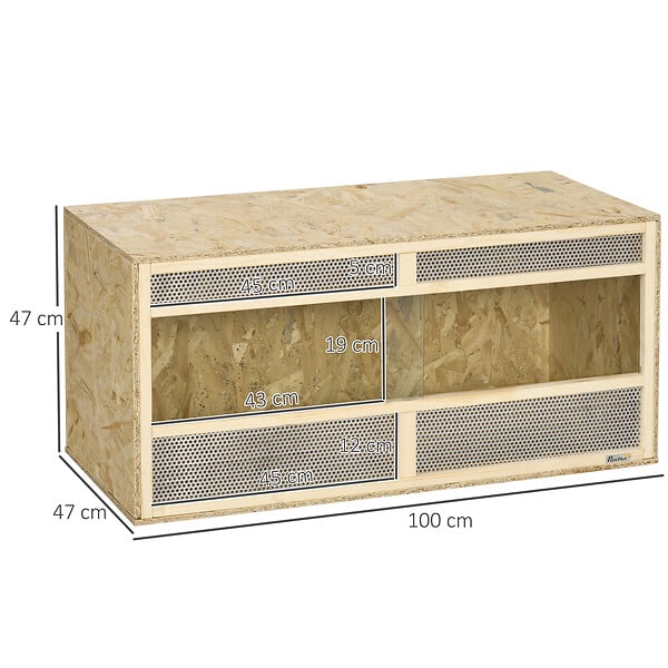 PAWHUT - Terrarium - vivarium reptiles - 2 portes coulissantes verre trempé - parois frontales maillées - métal OSB - large