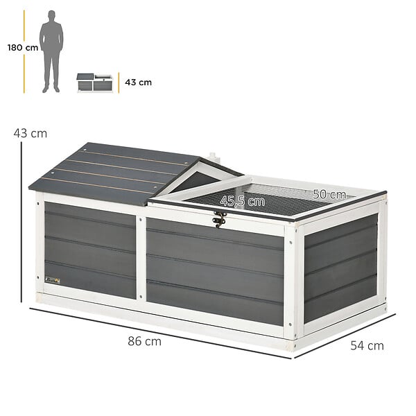 PAWHUT - Enclos pour tortue - parc pour tortue - niche, enclos extérieur grillagé, toit ouvrant verrouillable - sapin gris blanc - large
