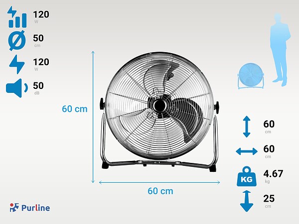 PURLINE - Ventilateur industriel 120W avec 3 pales et 3 vitesses - large