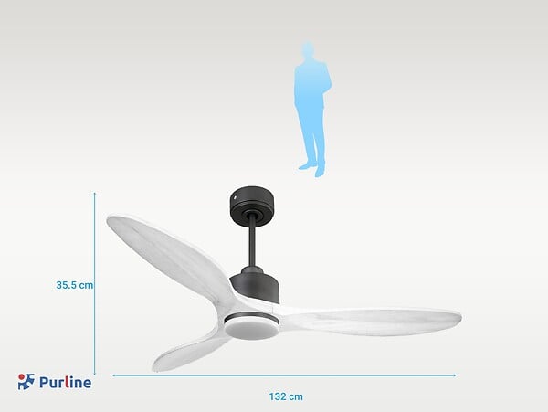 PURLINE - Ventilateur de plafond Réversible  Thermostat Dimmable Wifi Moteur à courant continu Toits en pente Télécommande Lumière à trois tons Hypersilence Mémoire - large