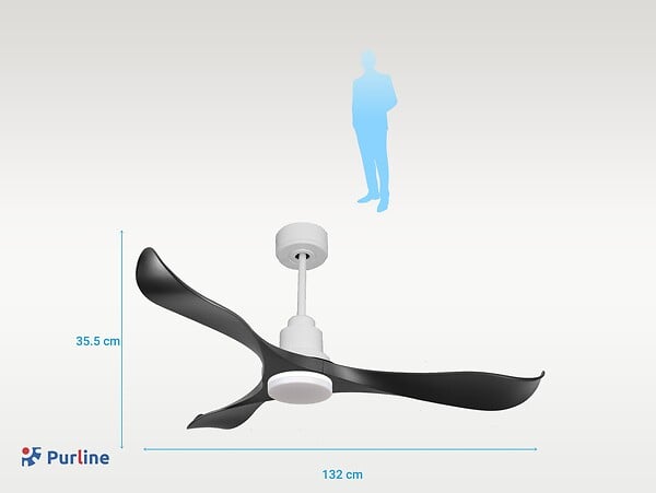 PURLINE - Ventilateur de plafond Réversible  Thermostat Dimmable Wifi Moteur à courant continu Toits en pente Télécommande Lumière à trois tons Adaptateur 2/3 Lames - large