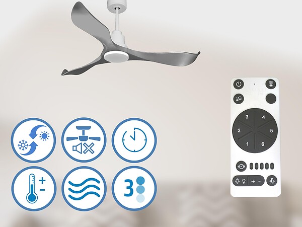PURLINE - Ventilateur de plafond Réversible  Thermostat Wifi Moteur à courant continu Toits en pente Télécommande Mémoire - large