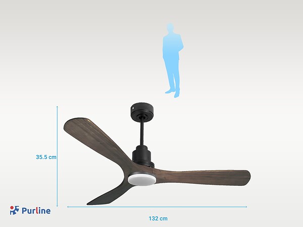 PURLINE - Ventilateur de plafond Réversible  Thermostat Dimmable Wifi Moteur à courant continu Toits en pente Télécommande Lumière à trois tons Hypersilence Mémoire - large