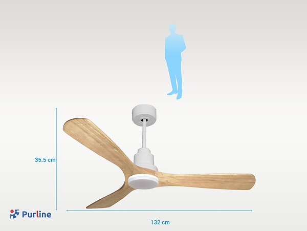 PURLINE - Ventilateur de plafond Réversible  Thermostat Dimmable Wifi Moteur à courant continu Toits en pente Télécommande Lumière à trois tons Hypersilence Mémoire - large