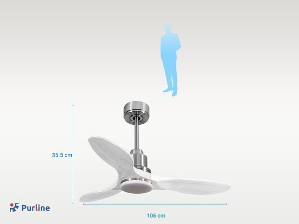 PURLINE - Ventilateur de plafond Réversible  Thermostat Dimmable Wifi Moteur à courant continu Toits en pente Télécommande Lumière à trois tons Hypersilence Mémoire - large