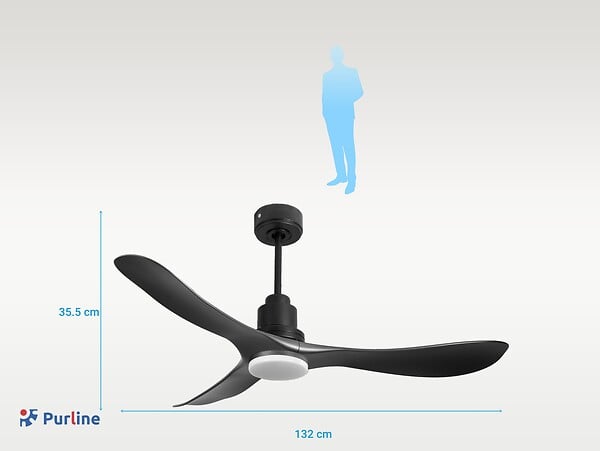 PURLINE - Ventilateur de plafond Réversible  Thermostat Dimmable Wifi Moteur à courant continu Toits en pente Télécommande Lumière à trois tons Hypersilence Mémoire - large