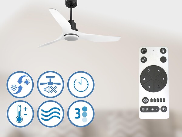 PURLINE - Ventilateur de plafond Réversible  Thermostat Dimmable Wifi Moteur à courant continu Toits en pente Télécommande Lumière à trois tons Adaptateur 2/3 Lames - large