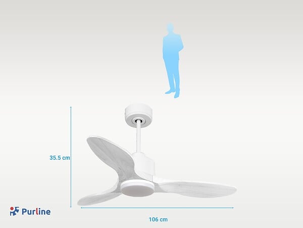PURLINE - Ventilateur de plafond Réversible  Thermostat Dimmable Wifi Moteur à courant continu Toits en pente Télécommande Lumière à trois tons Hypersilence Mémoire - large