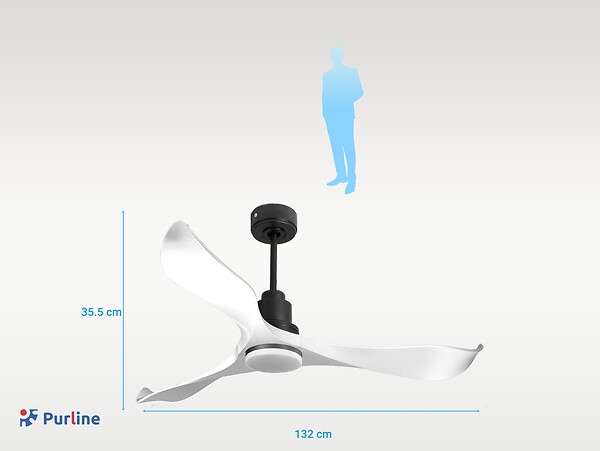 PURLINE - Ventilateur de plafond Réversible  Thermostat Dimmable Wifi Moteur à courant continu Toits en pente Télécommande Lumière à trois tons Adaptateur 2/3 Lames - large