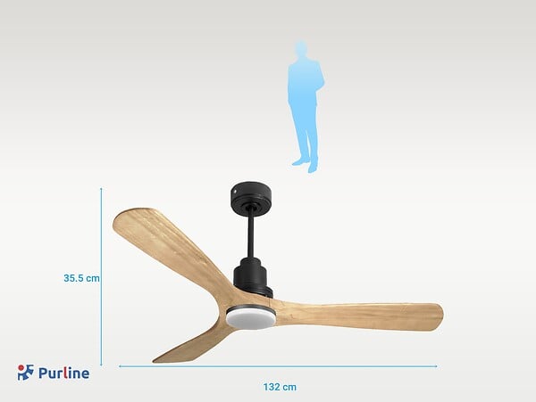 PURLINE - Ventilateur de plafond Réversible  Thermostat Dimmable Wifi Moteur à courant continu Toits en pente Télécommande Lumière à trois tons Hypersilence Mémoire - large