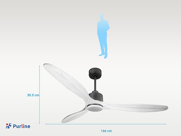 PURLINE - Ventilateur de plafond Réversible  Thermostat Dimmable Wifi Moteur à courant continu Toits en pente Télécommande Lumière à trois tons Hypersilence Mémoire - large