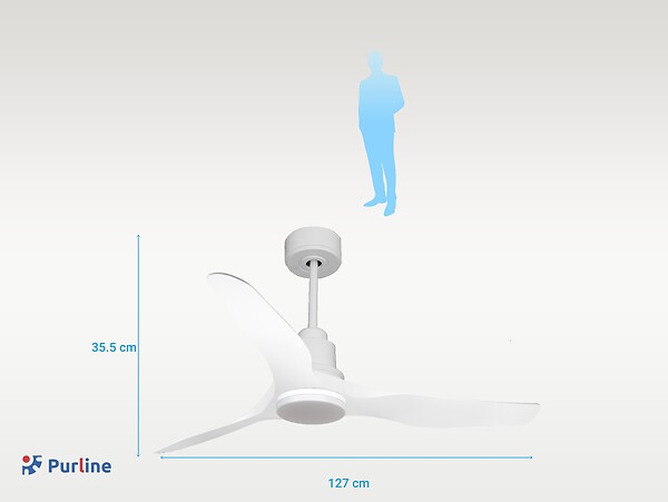 PURLINE - Ventilateur de plafond Réversible  Thermostat Dimmable Wifi Moteur à courant continu Toits en pente Télécommande Lumière à trois tons Adaptateur 2/3 Lames - large