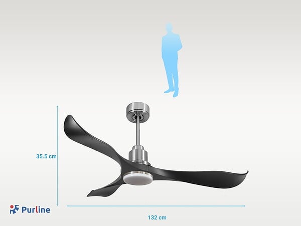 PURLINE - Ventilateur de plafond Réversible  Thermostat Dimmable Wifi Moteur à courant continu Toits en pente Télécommande Lumière à trois tons Adaptateur 2/3 Lames - large