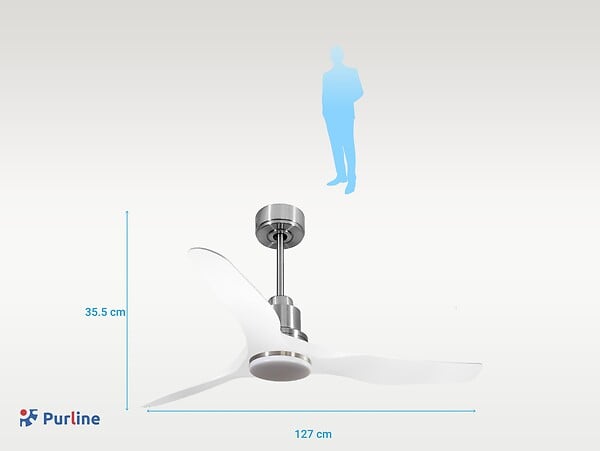 PURLINE - Ventilateur de plafond Réversible  Thermostat Dimmable Wifi Moteur à courant continu Toits en pente Télécommande Lumière à trois tons Adaptateur 2/3 Lames - large