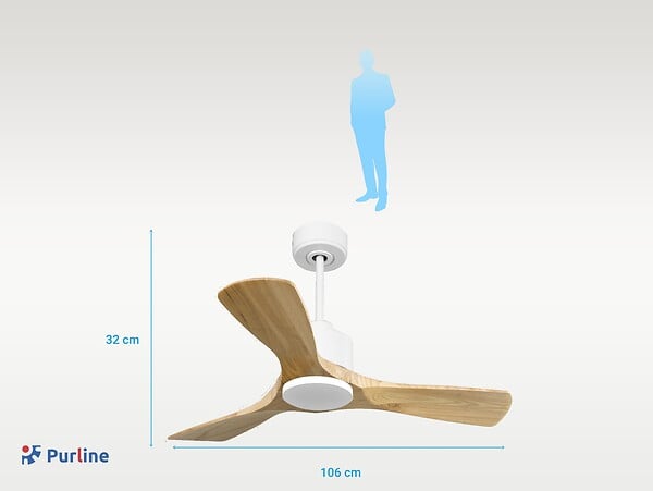 PURLINE - Ventilateur de plafond Réversible  Thermostat Wifi Moteur à courant continu Toits en pente Télécommande Hypersilence Mémoire - large