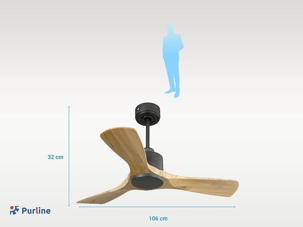PURLINE - Ventilateur de plafond Réversible  Thermostat Wifi Moteur à courant continu Toits en pente Télécommande Hypersilence Mémoire - large