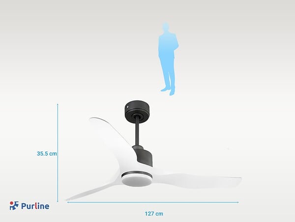PURLINE - Ventilateur de plafond Réversible  Thermostat Dimmable Wifi Moteur à courant continu Toits en pente Télécommande Lumière à trois tons Adaptateur 2/3 Lames - large