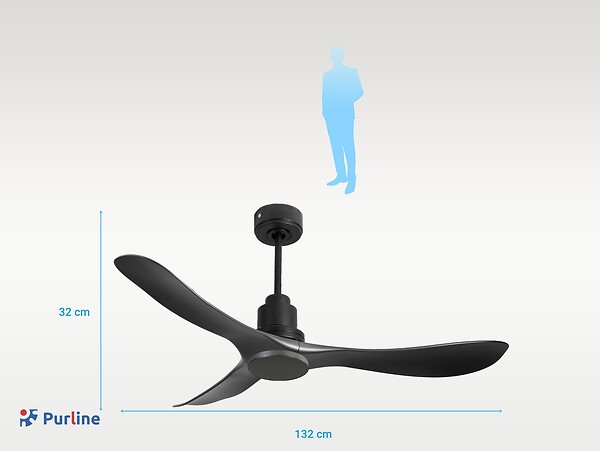 PURLINE - Ventilateur de plafond Réversible  Thermostat Wifi Moteur à courant continu Toits en pente Télécommande Hypersilence Mémoire - large