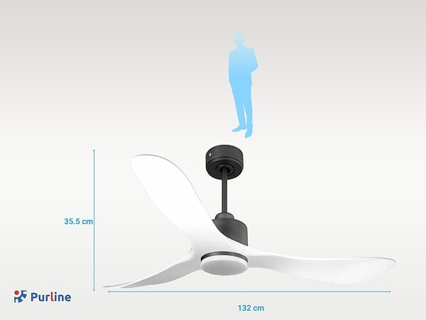 PURLINE - Ventilateur de plafond Réversible  Thermostat Dimmable Wifi Moteur à courant continu Toits en pente Télécommande Lumière à trois tons Hypersilence Mémoire - large