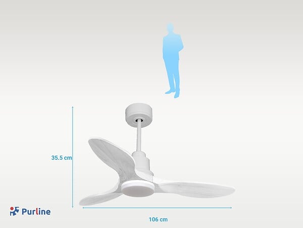 PURLINE - Ventilateur de plafond Réversible  Thermostat Dimmable Wifi Moteur à courant continu Toits en pente Télécommande Lumière à trois tons Hypersilence Mémoire - large