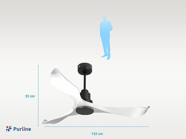 PURLINE - Ventilateur de plafond Réversible  Thermostat Wifi Moteur à courant continu Toits en pente Télécommande Adaptateur 2/3 Lames Hypersilence Mémoire - large