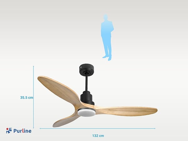 PURLINE - Ventilateur de plafond Réversible  Thermostat Dimmable Wifi Moteur à courant continu Toits en pente Télécommande Lumière à trois tons Hypersilence Mémoire - large