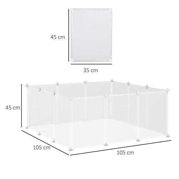 PAWHUT - Cage parc enclos modulable petits animaux - dim. 105L x 105l x 45H cm - 12 panneaux résine PP opaque - large