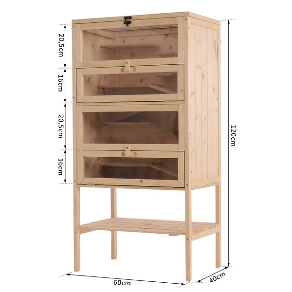 PAWHUT - Cage pour hamsters souris petits rongeurs multi-niveaux 5 étages 10 plateformes bois de pin 60 x 40 x 120 cm - large