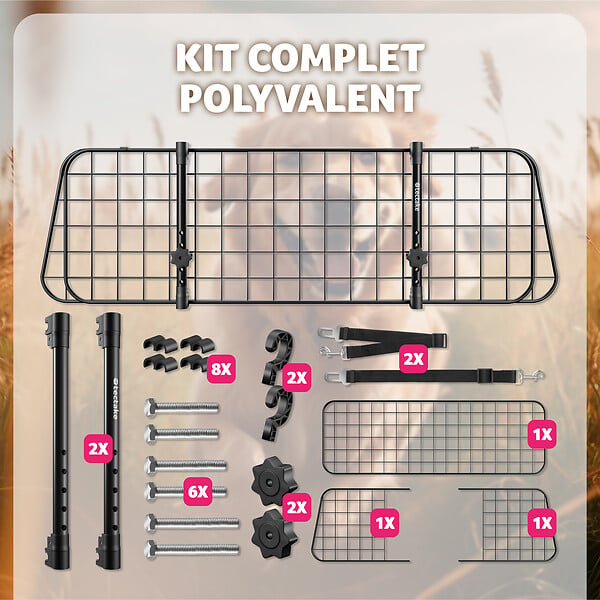 TECTAKE - Grille de protection pour chien Balu, réglable en largeur, 2 ceintures de sécurité noir - large